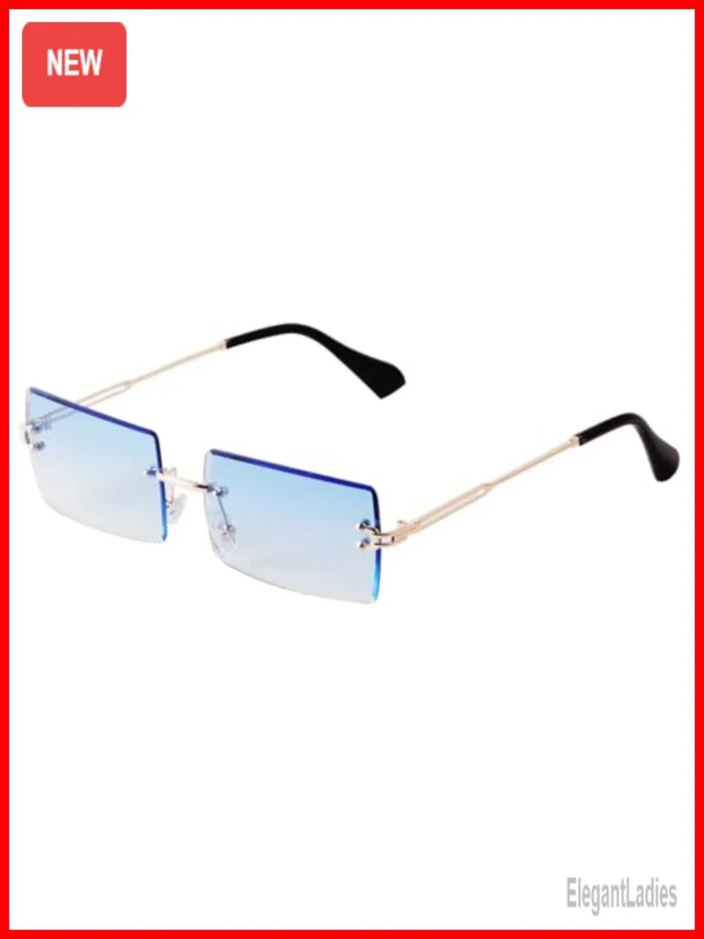 Rimless Rectangle Sunglasses Trendy Frameless UV400 Protection Metal Temples